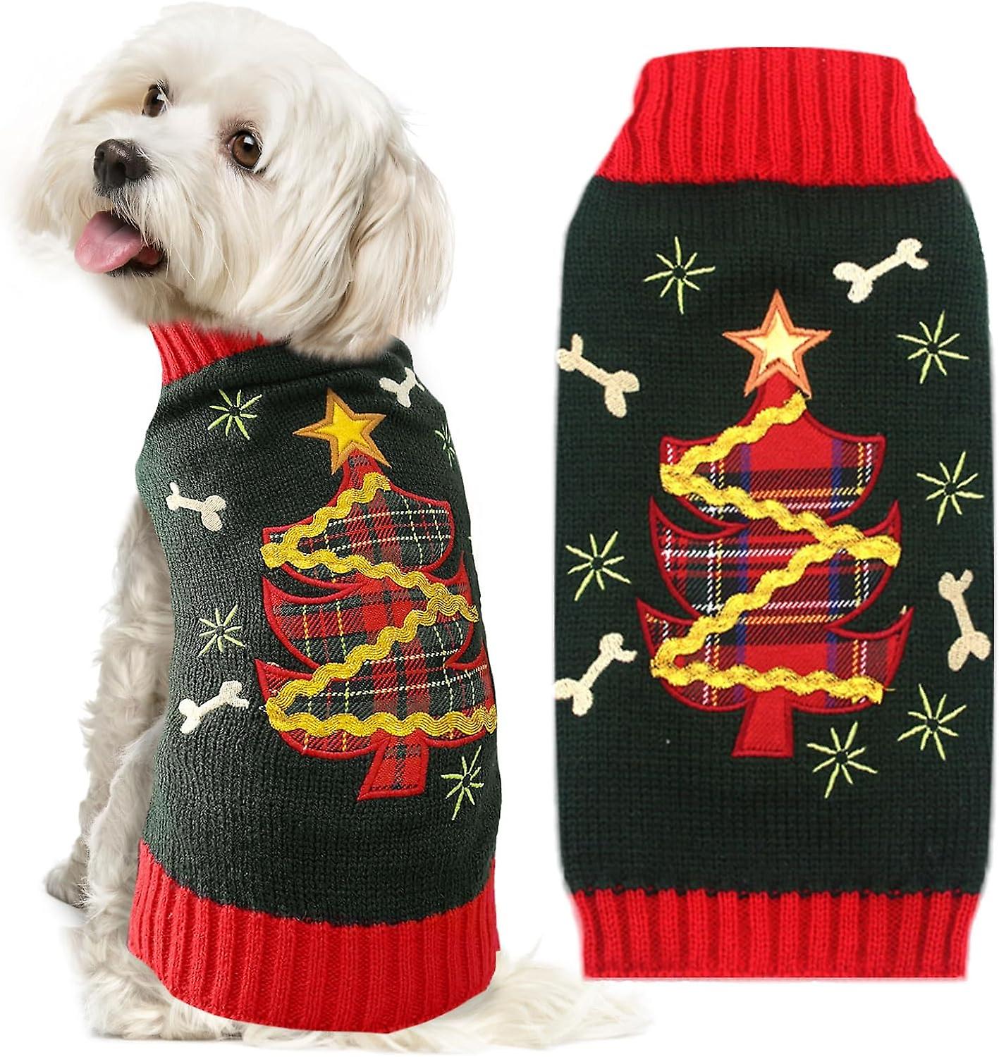 Christmas Dog Sweaters Xmas Pet Clothes Outfit Cute Green Christmas Tree Costume Puppy Cat Knitted Jumpers (xl，green Chirstmas Tree)