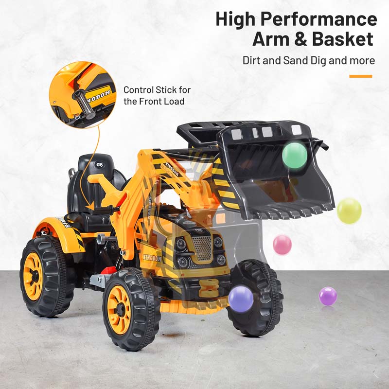 Kids Ride on Excavator, 12V Battery Powered Construction Vehicles Dumper Truck Toy with Front Loader Shovel