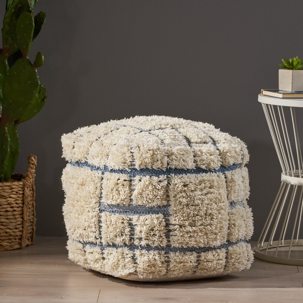 egra Boho Wool and Denim Pouf by Christopher Knight Home