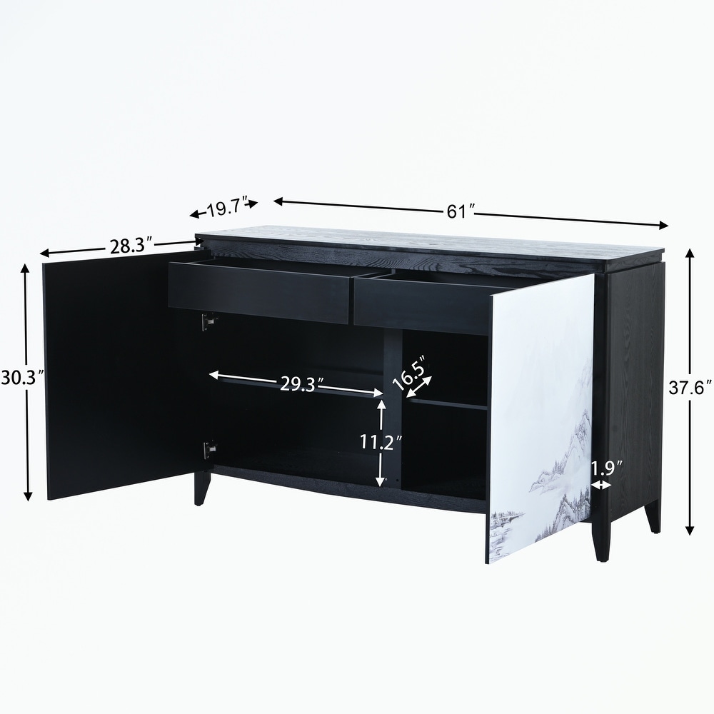 Sideboard Buffet with 2 Decorative Doors  2 Drawers and 4 shelves