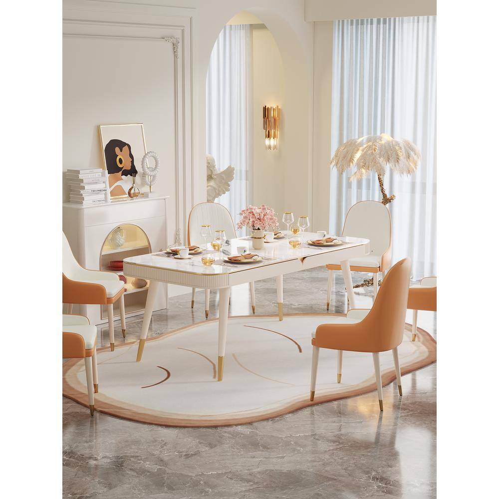 JASIWAY 63 in. Rectangle Beige Sintered Stone Top Dining Table with Solid Wood Legs (Seats 6) J-B2113T-BE