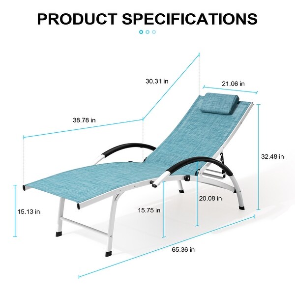 Crestlive Outdoor Adjustable Reclining Chaise Lounge Chair with Arms and Headrest，Aluminum or Steel Frame Options