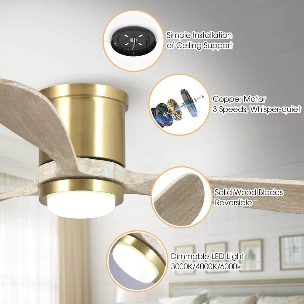 Parrot Uncle Mayna 52 in LED Sand Gold Flush Mounted Ceiling Fan with Light and Remote Control