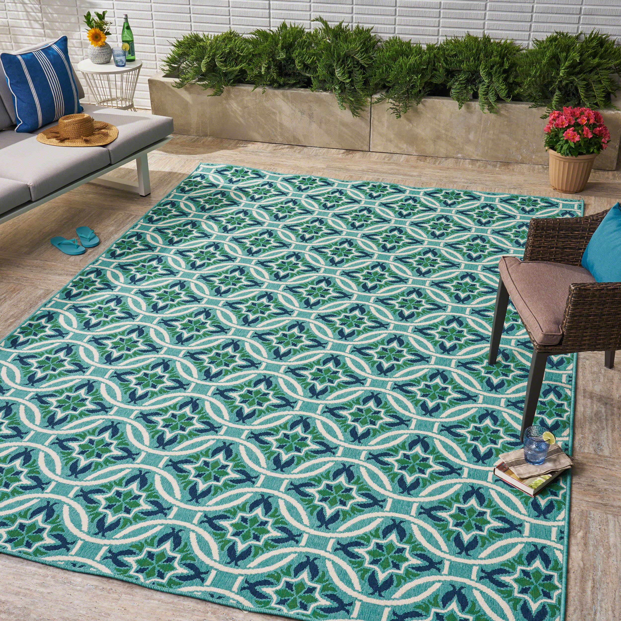 Alger Outdoor Geometric Area Rug