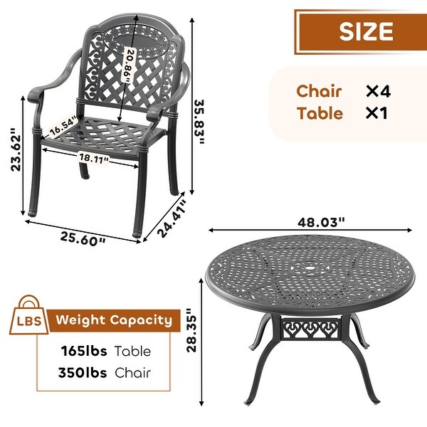 5/7Piece Cast Aluminum Outdoor Dining Set with 48.03 in. Round Table and Random Color Cushions