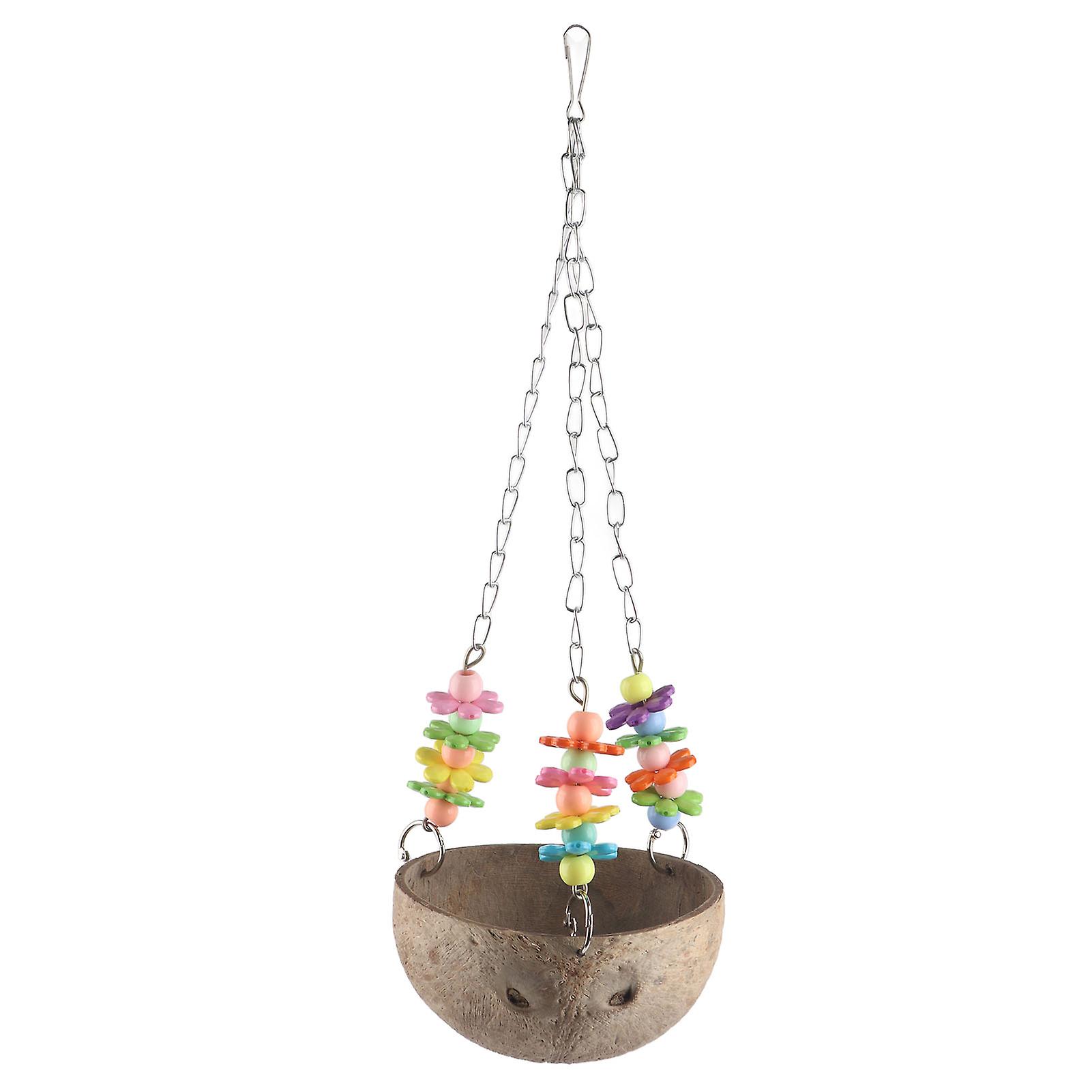 Bird Parrot Coconut Shell Swing Toy Wire Cage Hanging Chew Toy