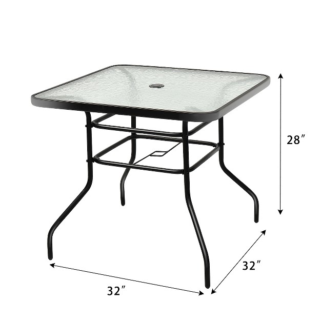 Square Tempered Glass Table Steel Frame Outdoor Coffee Table For Yard Garden