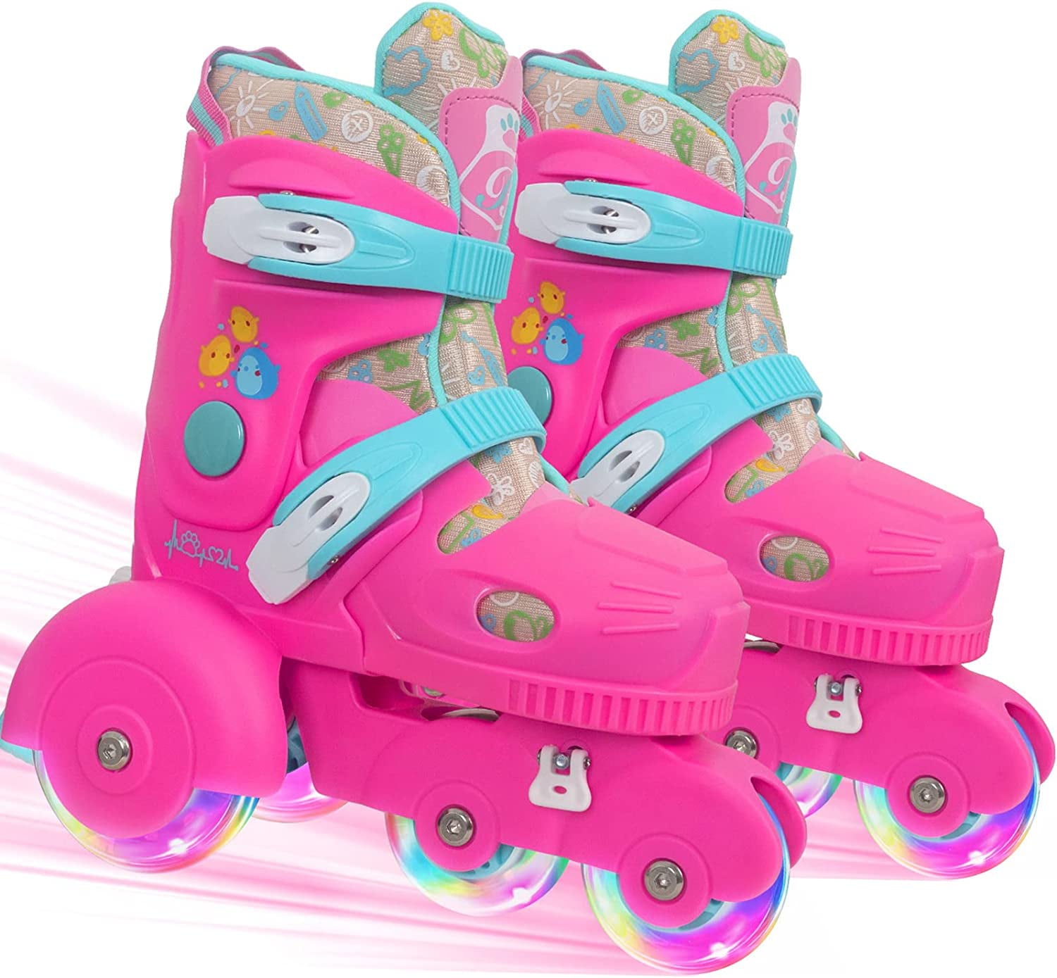 Nattork Roller Skates for Toddler Girls Boys 3-Point Balance with Light Up Wheels Princess Pink Small(11C-1)