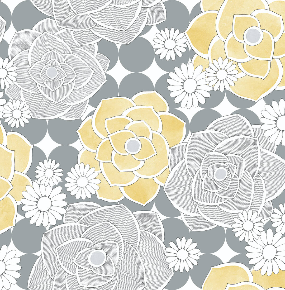 Sample Retro Floral Peel-and-Stick Wallpaper in Yellow and Grey