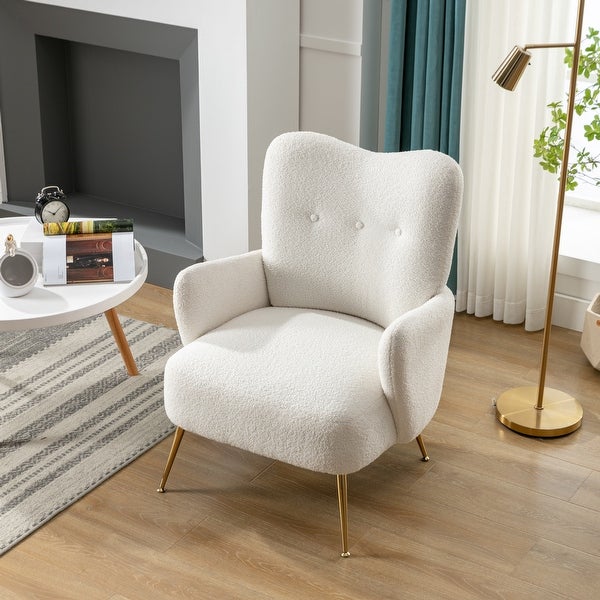 Contemporary Teddy Velvet Arm Chair， Comfortable Accent Chair with Golden Metal Legs and High Back for Living Room Bedroom