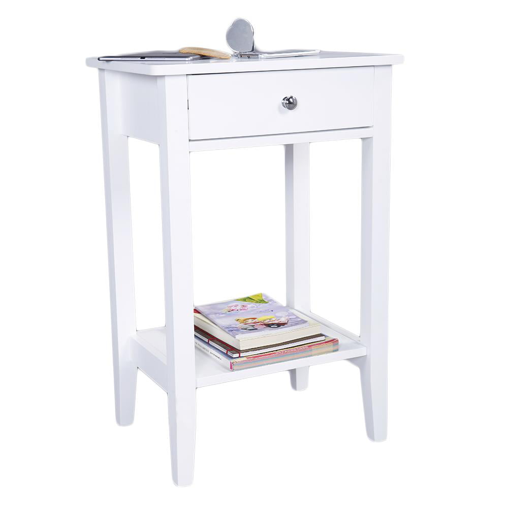 Ktaxon 2-Tier Nightstand with Storage Drawer, Sofa Table End Table for Bedroom, White