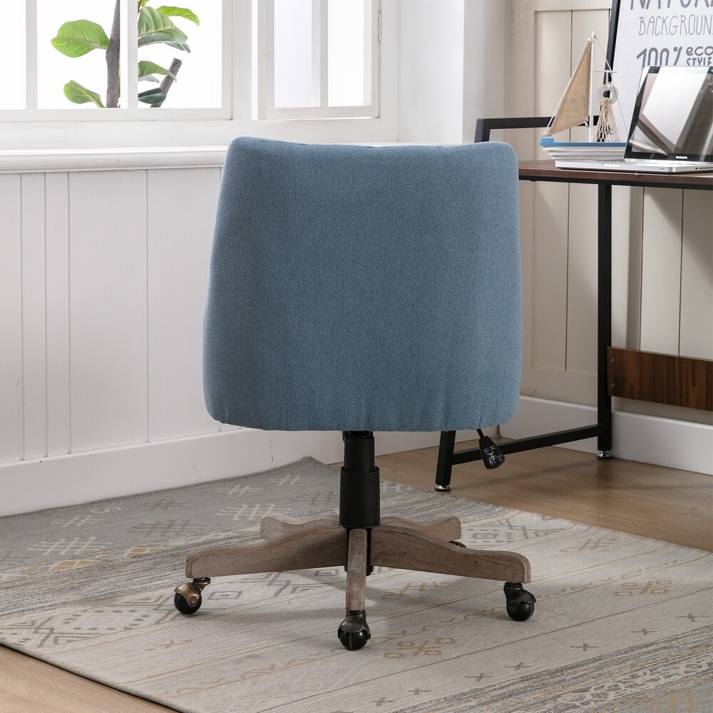 Linen Rotate Office Chair Adjustable Accent Chair with Lumbar Support