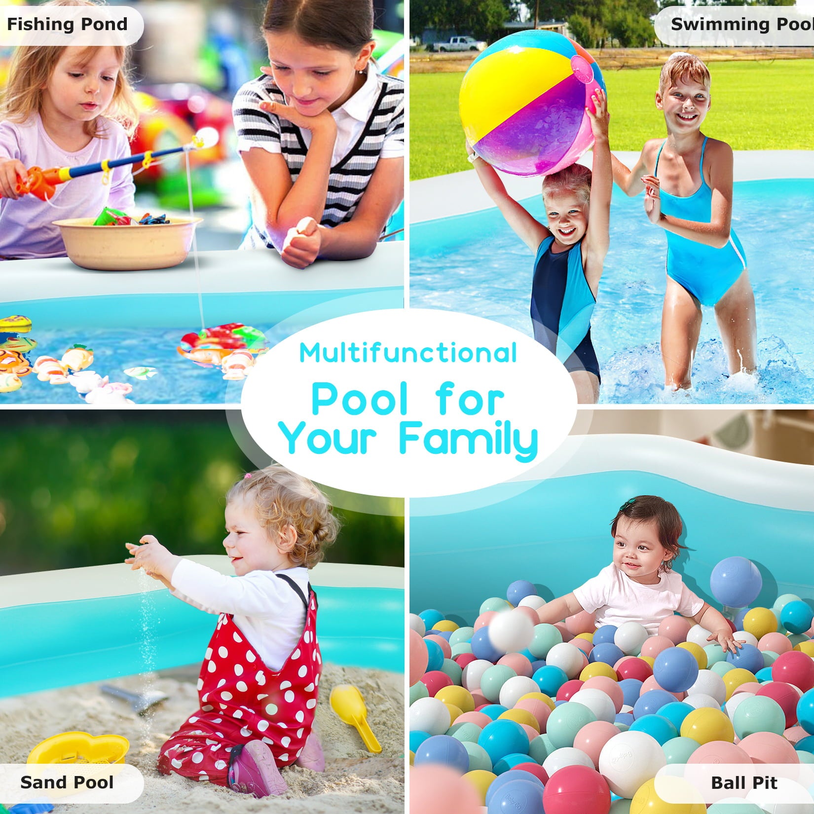 Funcid Inflatable Pool， Inflatable Swimming Pool for Kids and Adults， 120 X 72 X 20 Oversized Thickened Family Swimming Pool with Seat and Backrest for Backyard， Garden， Outdoor Fun