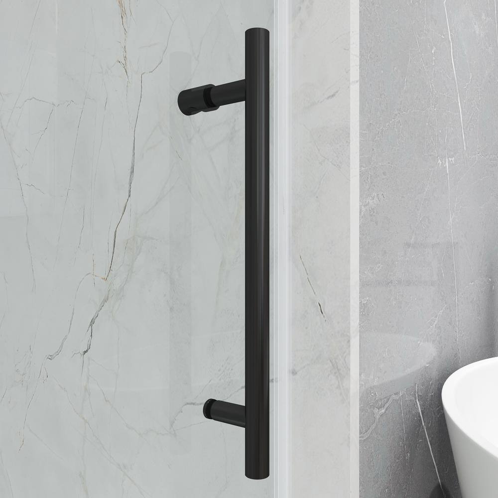 MCOCOD 72 in. W x 76 in. H Single Sliding Frameless Shower Door in Matte Black with Smooth Sliding and 38 in. (10 mm) Glass SS04-72x76-BL