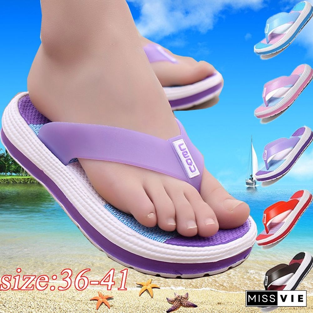 Women Fashion Outdoor Flip Flops Casual Beach Slippers Home Non-Slip Sandals Comfort Rainbow Slippers Plus Size 36-41