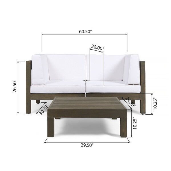 Oana Outdoor 2Seater Acacia Wood Sectional Loveseat and Coffee Table Set with Cushions by Christopher Knight Home