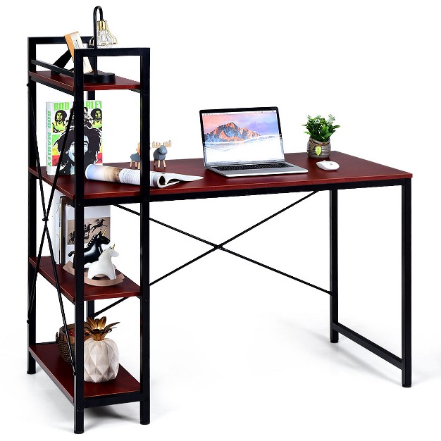 Costway 47 5 x27 x27 Compact Computer Desk With 4 tier Storage Bookshelves For Home Office