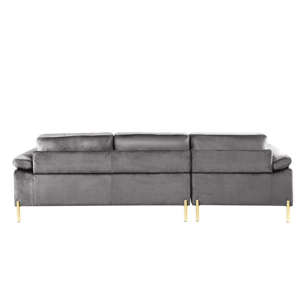 Velvet Sectional Sofa Chaise with Wood Frame and Removable Back