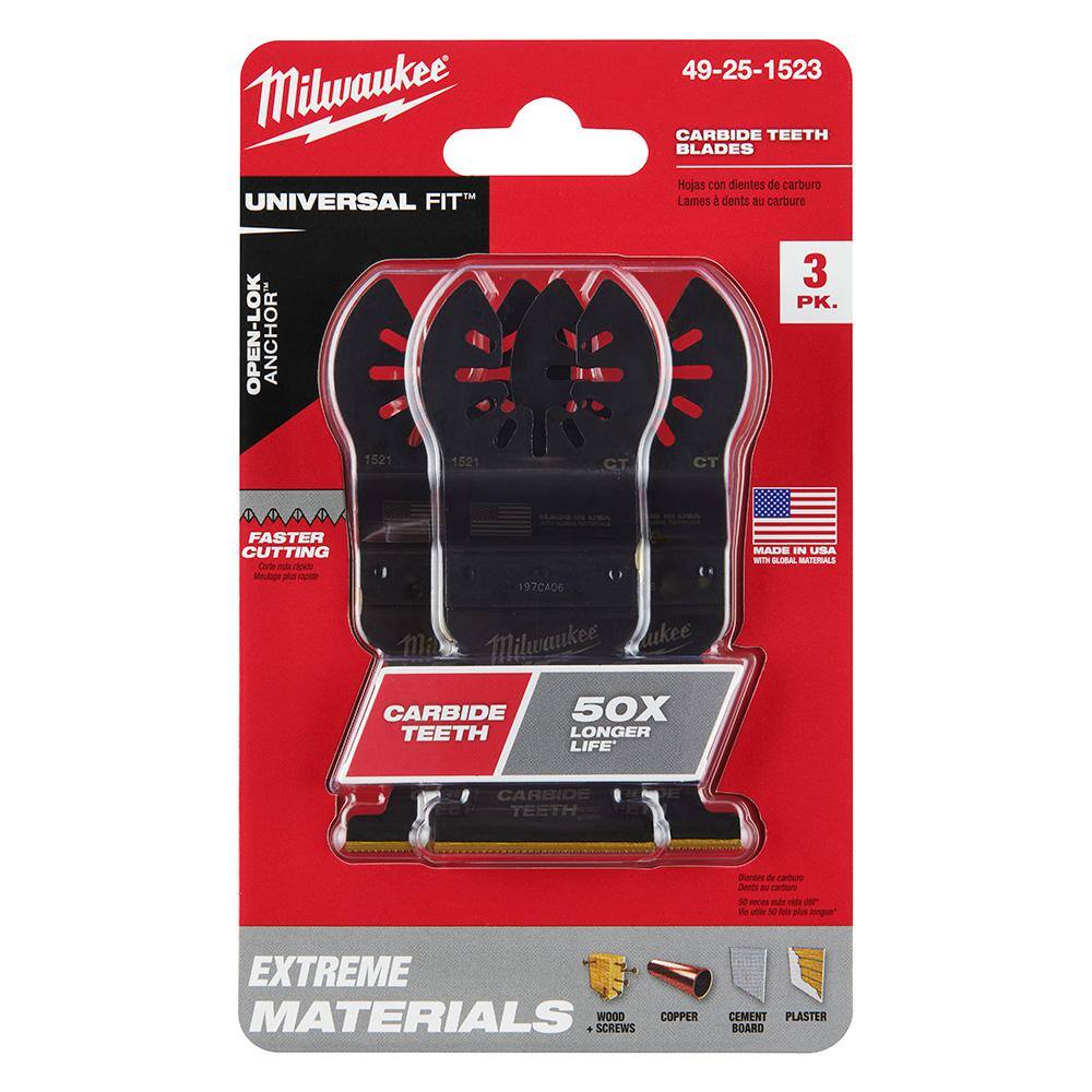 MW 1-38 in. Carbide Universal Fit Extreme Wood and Metal Cutting Multi-Tool Oscillating Blade (3-Pack) 49-25-1523