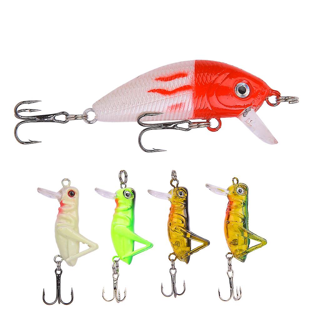 T0046 5pcs Universal Lifelike Fresh Water Hard Bait Grasshopper Minnow Set Artificial Fishing Lure Baits Kit