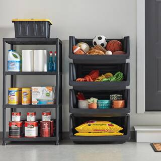 HDX 4-Tier Plastic Garage Storage Shelving Unit in Black (28 in. W x 52 in. H x 15 in. D) 17307263B