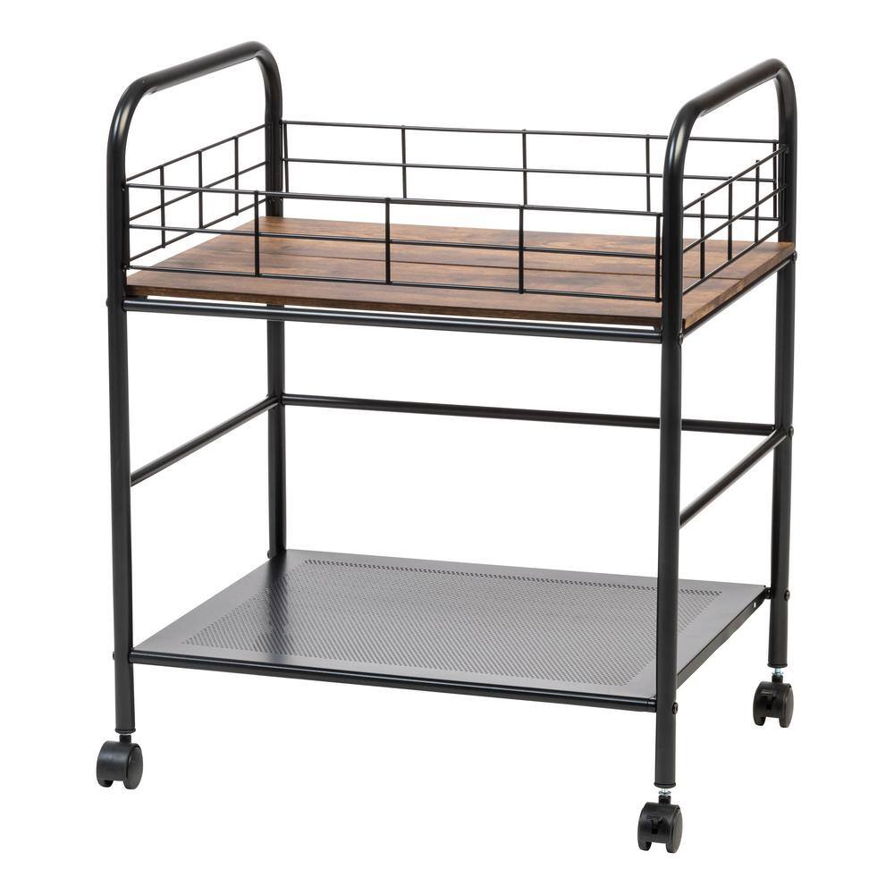 IRIS Wide Wood and Metal Rolling Storage Cart 596003