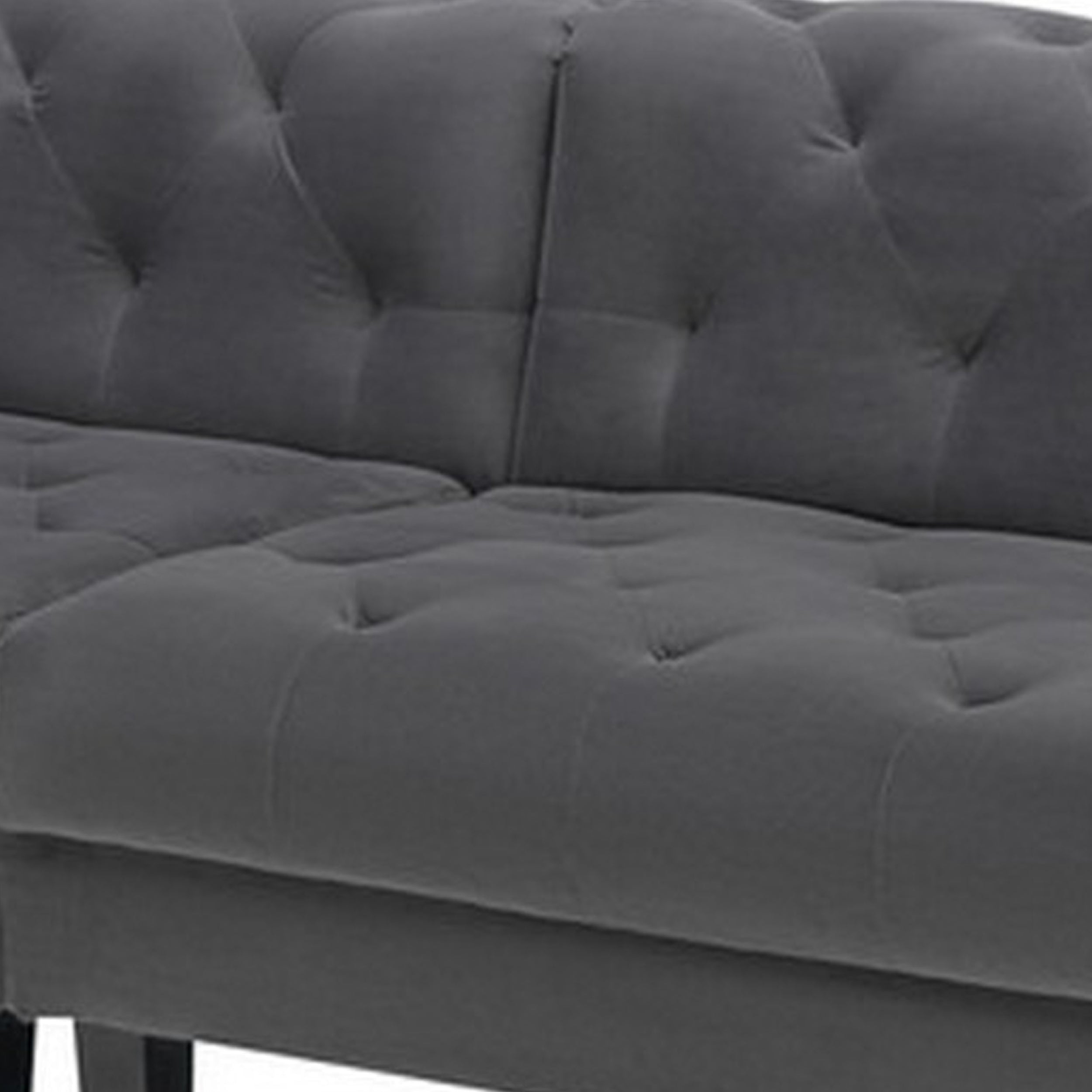 Aki 120 Inch Modern 4 Seater Sofa, Deep Button Tufting, Gray Velvet Fabric- Saltoro Sherpi