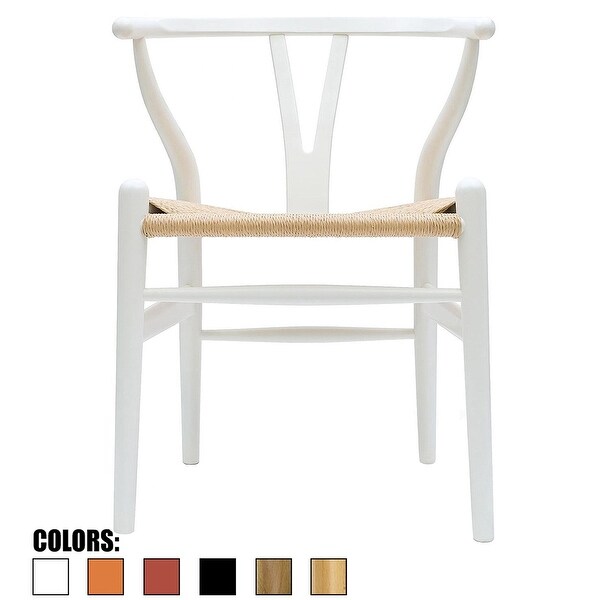 White Modern Wood Dining Chair With Back Y Arms Armchair Hemp Seat For Home Restaurant Office Desk Task Work