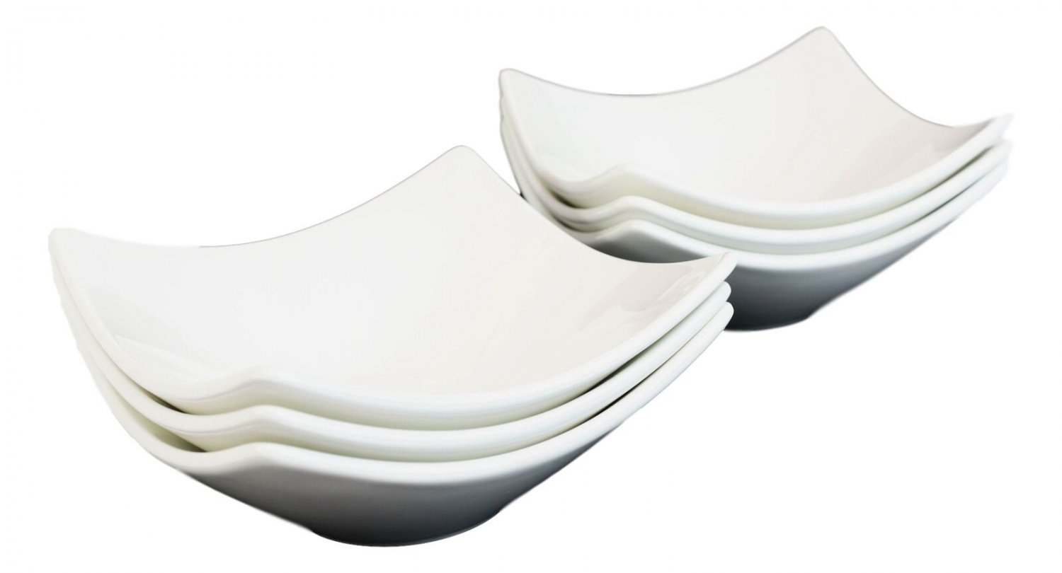 1 Pack Of 6 Contemporary White Quad Cornered 12oz Rice Soup Sauce Porcelain Bowls EBR02