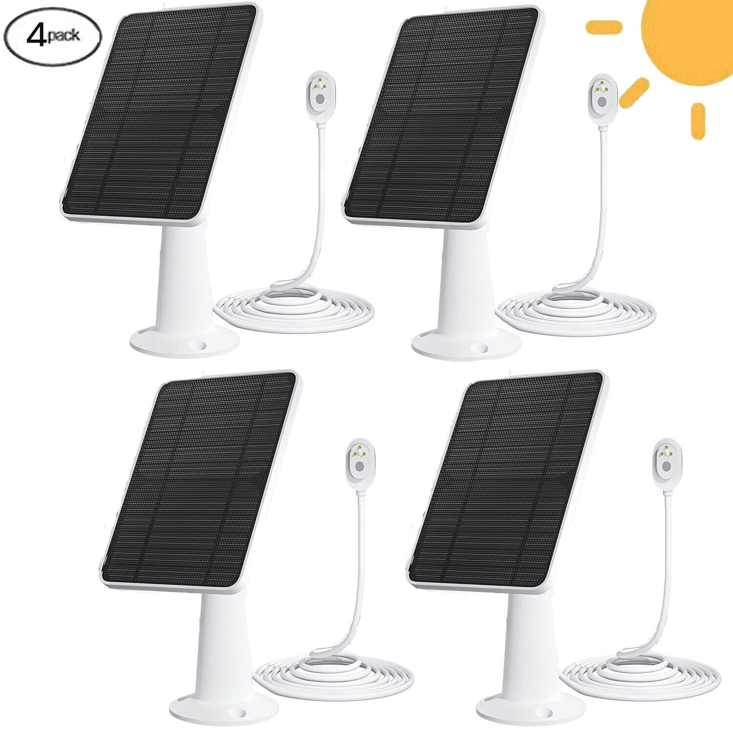 4Pack Arlo solar panel charger,Solar Panel Charger For Arlo Ultra/Ultra 2/Pro 3/Pro 4/Pro 3 Floodlight Security Camera,with 9.8ft Charging Cable Adjustable Wall Mount,arlo pro 3 solar panel