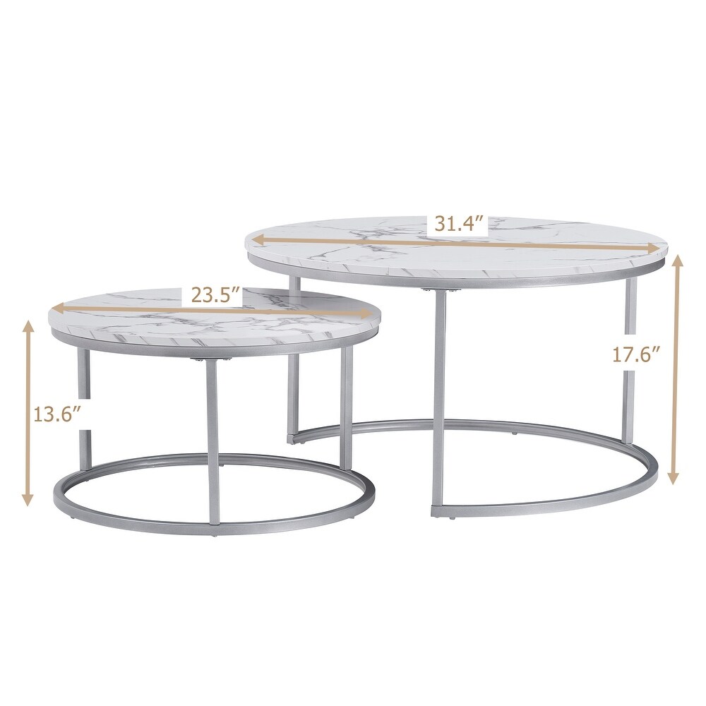 Elegant Marble Style Coffee Table with Iron Frame