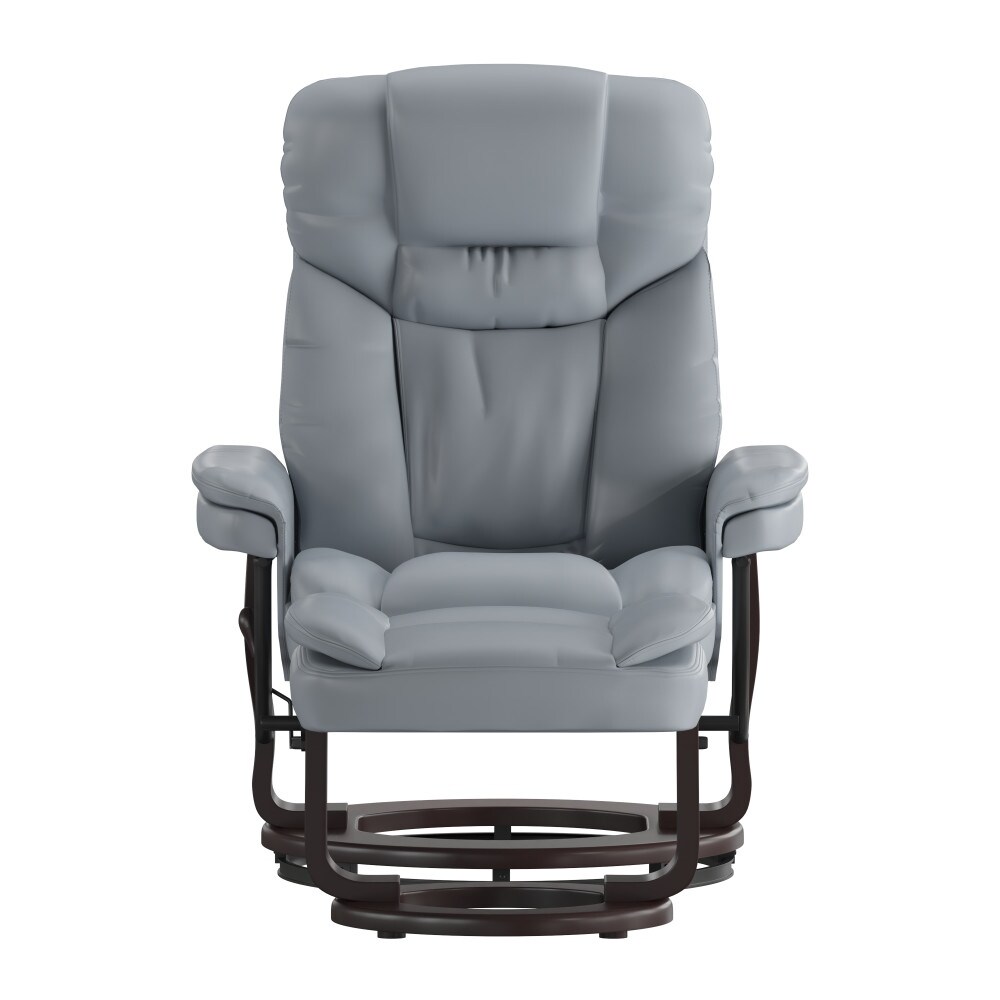 Contemporary Multi Position Recliner and Curved Ottoman with Swivel Base