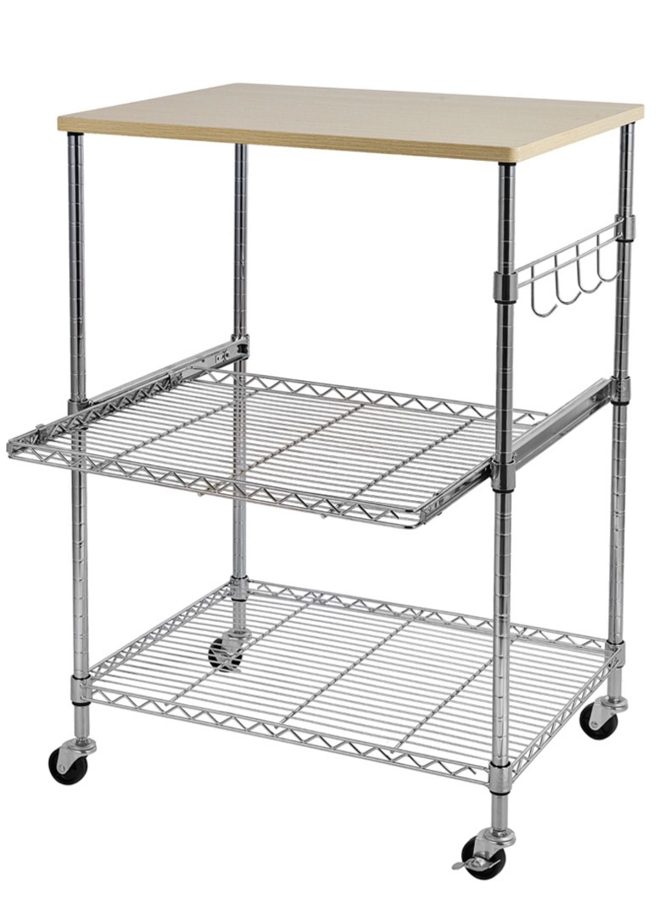 Zakamaur 3-Tier Metal Wire Rolling Kitchen Cart，Silver，24.02 x 18.11 x 33.46