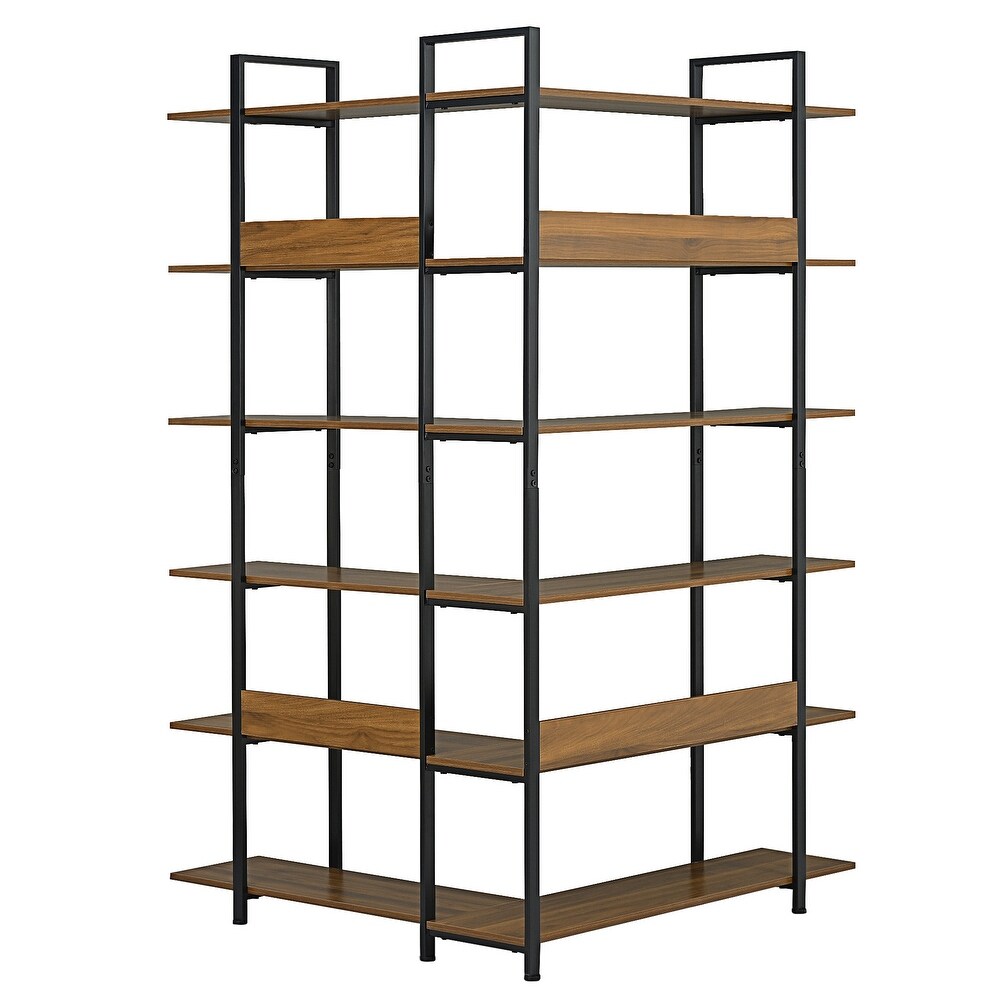 74.8 Inch Bookshelf L shape Stainless Steel Frame Corner 6 tier Shelves Adjustable Foot Pads