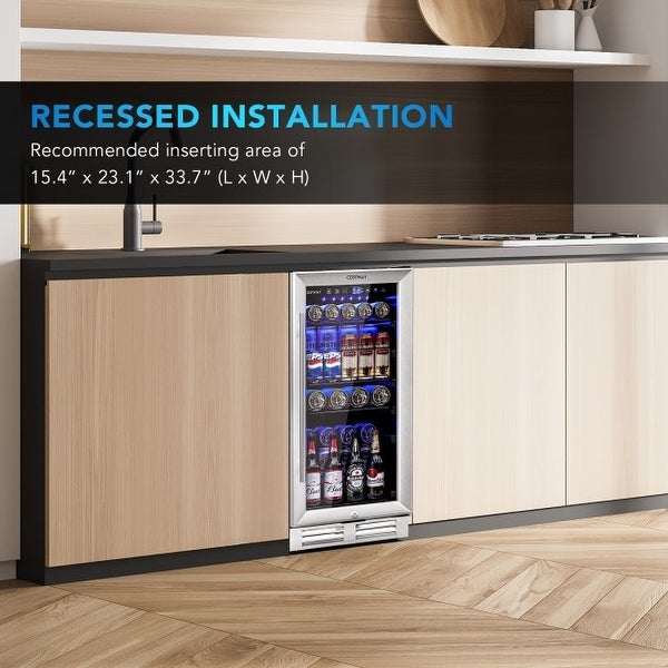 15 Inch 100 Can Built-in Freestanding Beverage Cooler Refrigerator with Adjustable Temperature