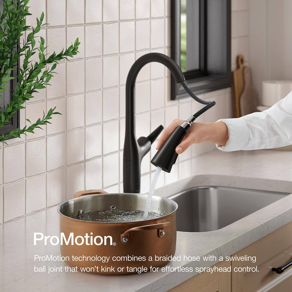 KOHLER Safia 1-Handle Pull Down Sprayer Kitchen Faucet with Integrated Soap Dispenser in Matte Black K-R24298-BL