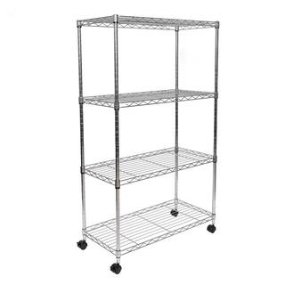 Seville Classics Silver 4-Tier Steel Wire Garage Storage Shelving Unit with Wheels (30 in. W x 49.5 in. H x 14 in. D) WEB674