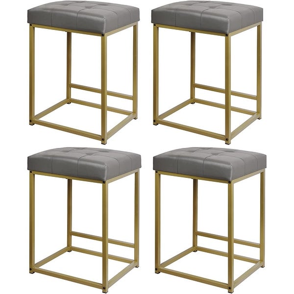 24 Inch Square Upholstered Metal Bar Stool- Set of 4