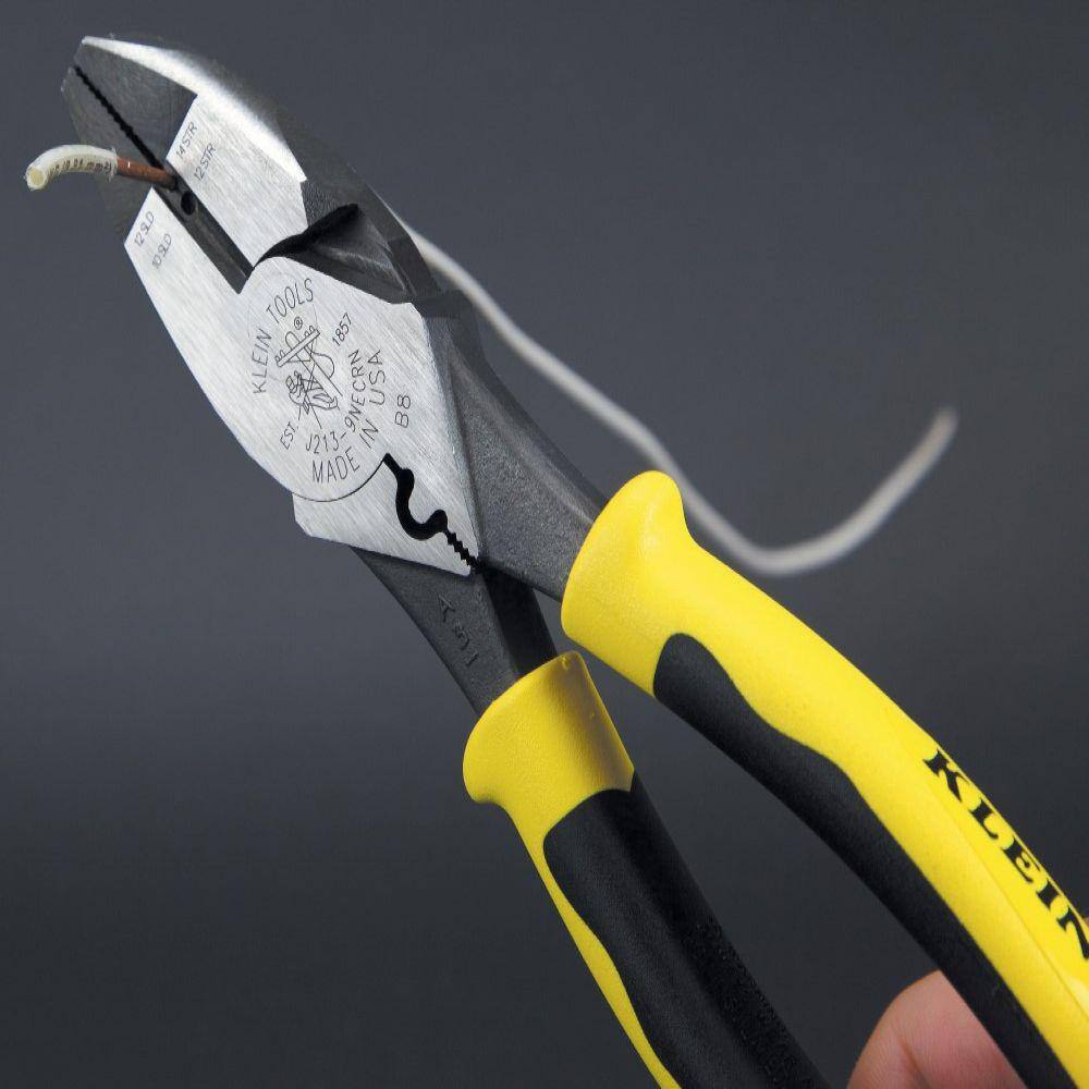 Klein Tools 9 in. High-Leverage Side Cutting Pliers with Wire StripperCrimper J2139NECRN