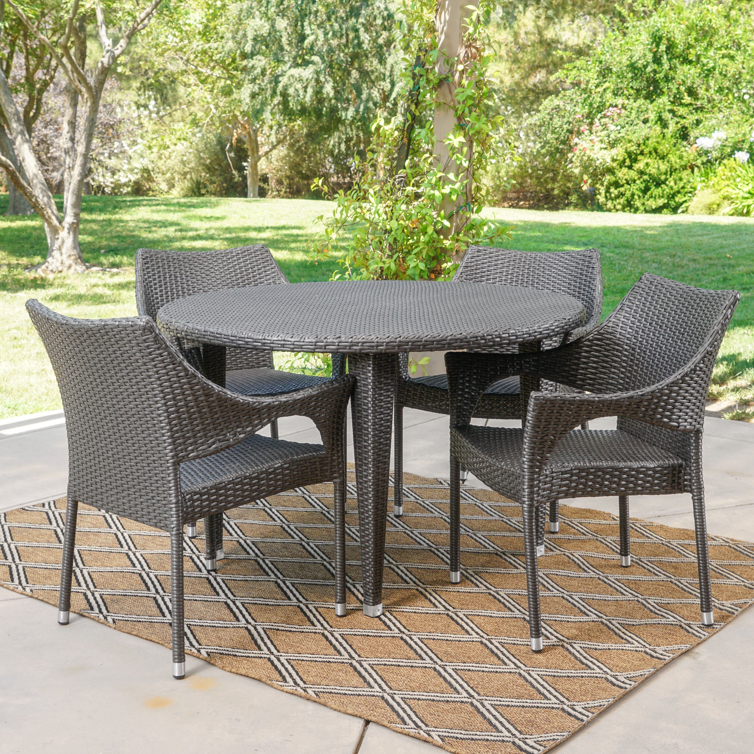 Sun & Moon Outdoor 5 Piece Wicker Circular Dining Set