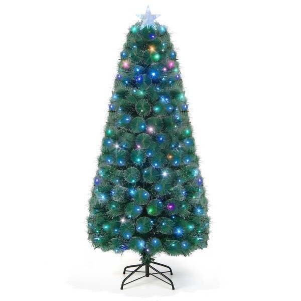 Costway 5FT/6FT/7FT PreLit Fiber Optic Christmas Tree Xmas Decor with