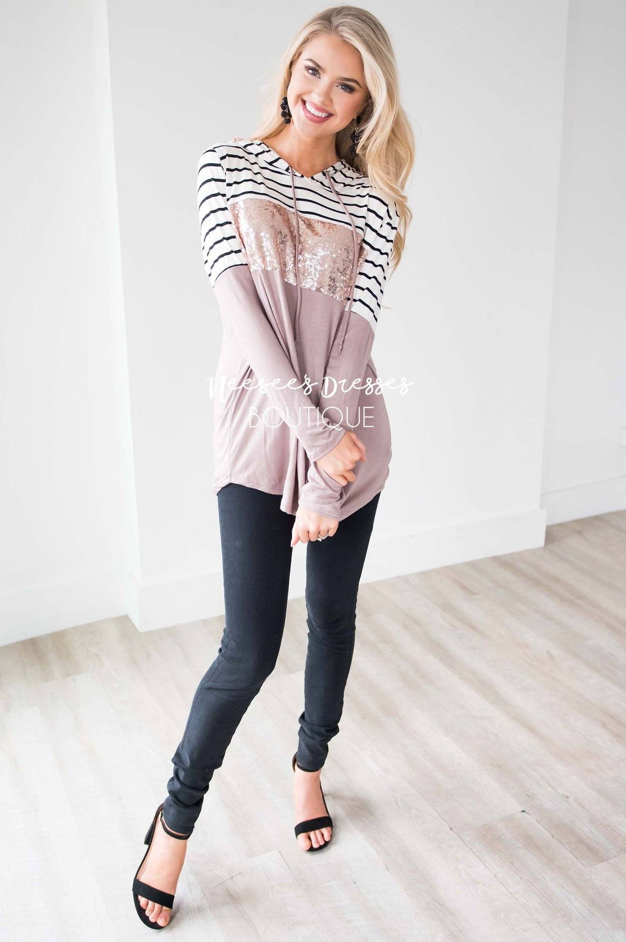 Striped Sequin Color Block Hoodie