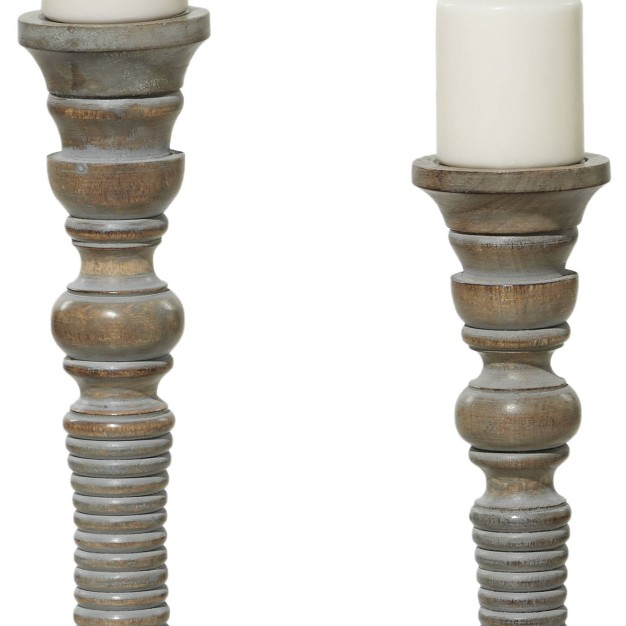 Set Of 3 Traditional Style Turned Column Wood Candle Holders Gray Olivia amp May