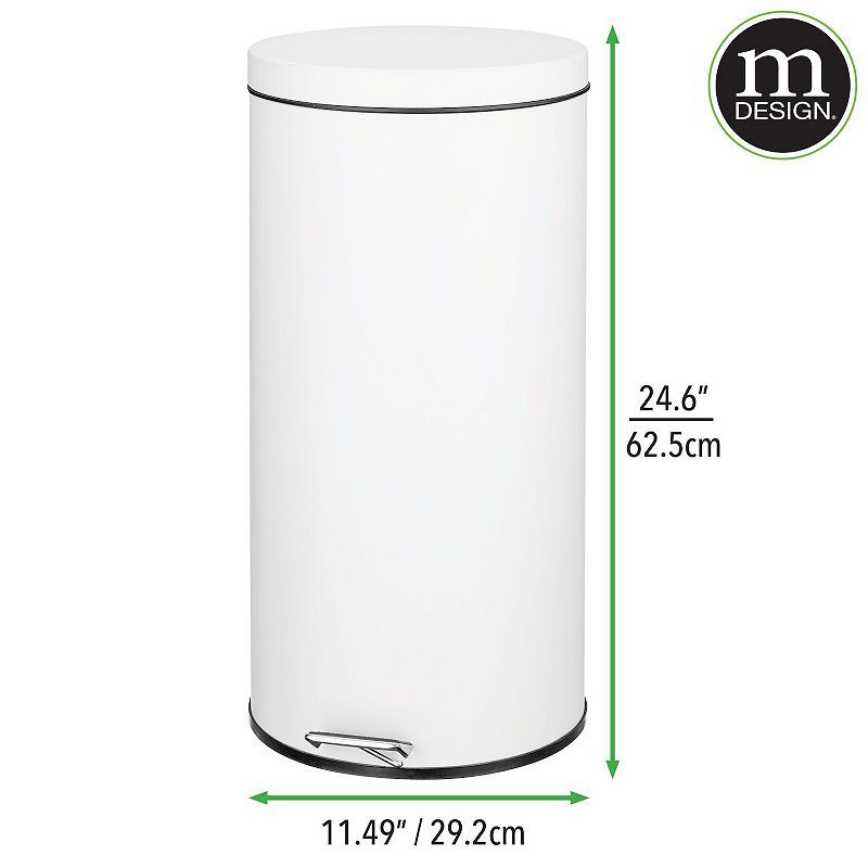 mDesign 30L Metal Round Step Garbage Trash Can with Removable Liner and Lid