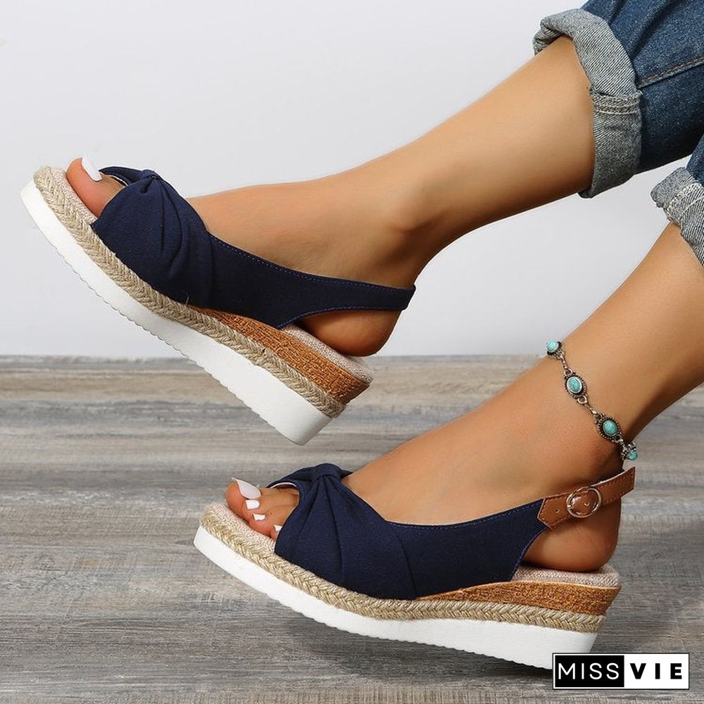 Bow Weave Fish Mouth Wedge Sandals