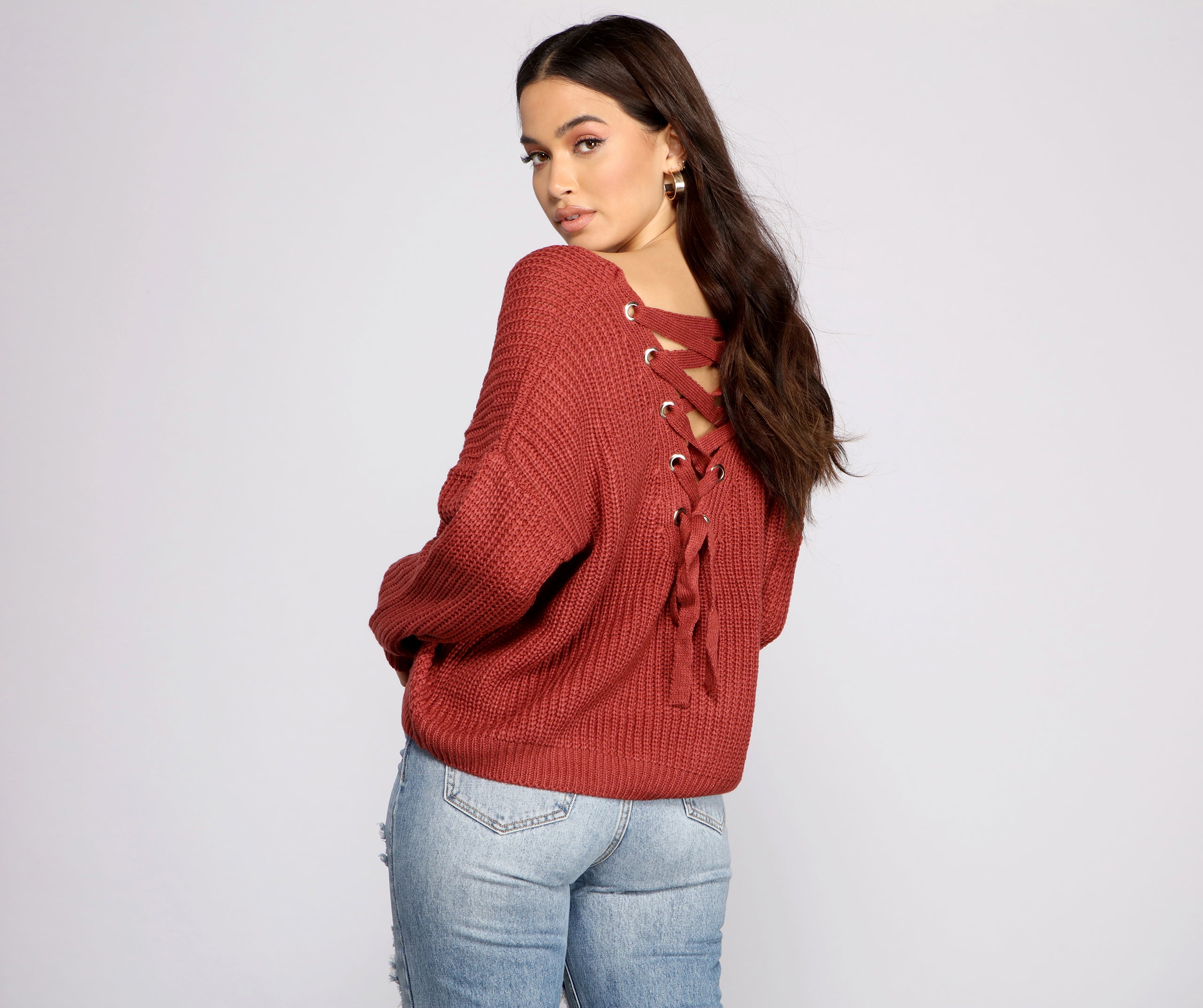 Lattice Back Oversized Pullover Sweater