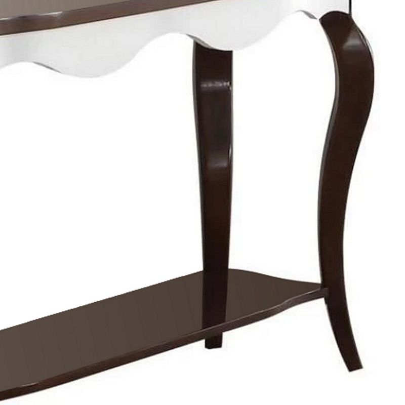 Rectangular Wooden Sofa Table with Cabriole Legs， Walnut Brown and White