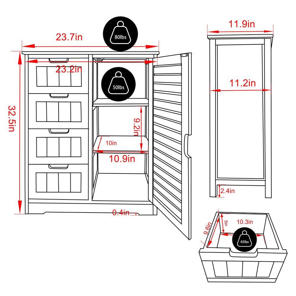 VEIKOUS 11.9 in. W x 23.7 in. D x 32.5 in. H Yellow Bamboo Linen Cabinet with Drawers and Shelves HP0904-07-3