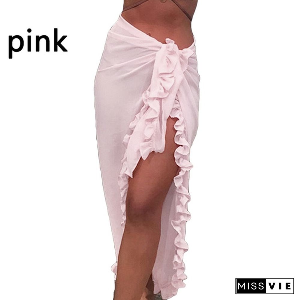 Women Fashion Summer Beach Ruffles Bikini Cover Up Chiffon Wrap Skirts