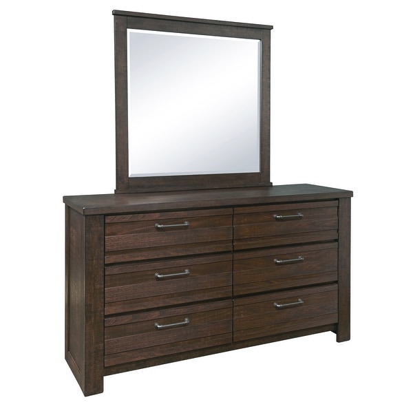 Roundhill Furniture Sedona Transitional Wood Bedroom Set， Panel Bed with Dresser， Mirror， Two Nightstands in Espresso - - 37524242